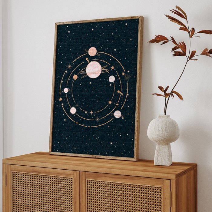 Πίνακας σε καμβά με κορνίζα με το Ηλιακό σύστημα