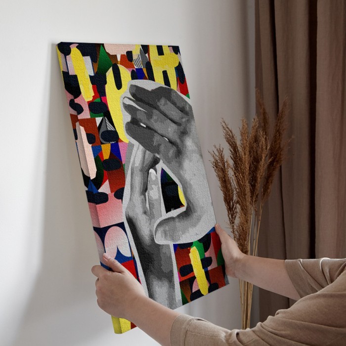 Χέρια με πολύχρωμο φόντο σε Πίνακα σε καμβά για την διακόσμηση τοίχου
