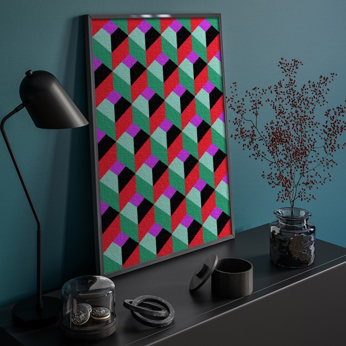 Πίνακας σε καμβά με κορνίζα με Πολύχρωμα τετράγωνα