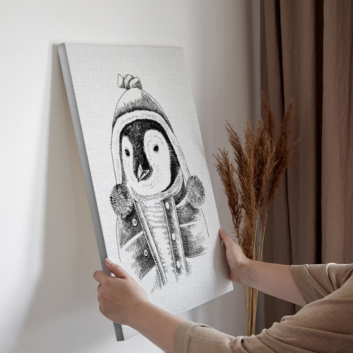 Πίνακας σε καμβά για την διακόσμηση τοίχου με Πιγκουίνος με σκουφάκι