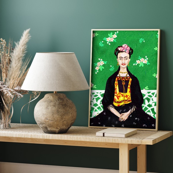 Πίνακας σε καμβά με κορνίζα με την Frida Kahlo 