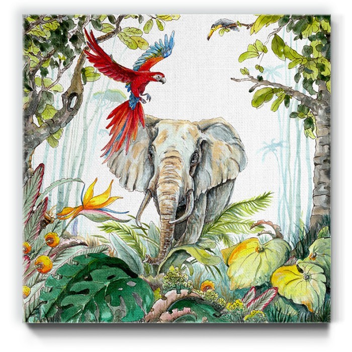 Παπαγάλος και ελέφαντας  σε Πίνακα σε καμβά 