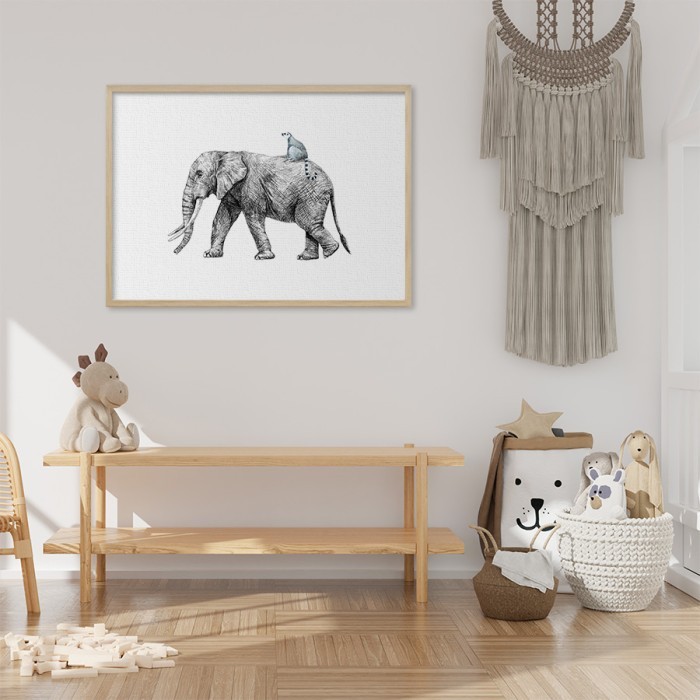 Πίνακας σε καμβά με κορνίζα Βόλτα με τον ελέφαντα