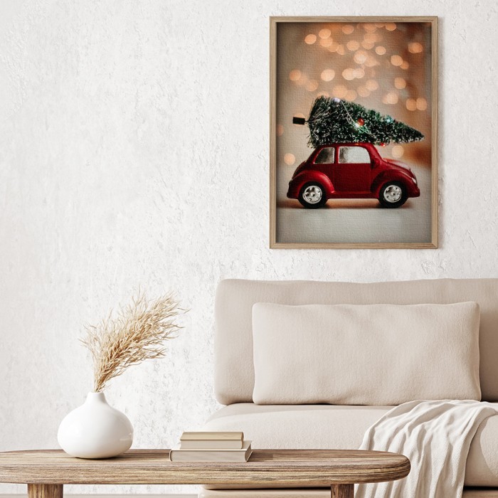 Πίνακας σε καμβά με κορνίζα – Christmas Car