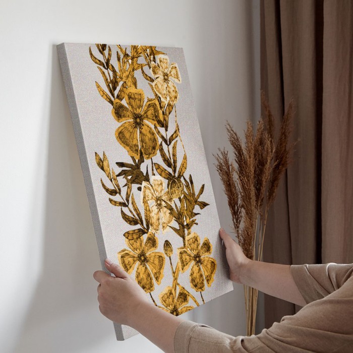 Πίνακας σε καμβά διακόσμηση τοίχου – Χρυσά Τροπικά Λουλούδια