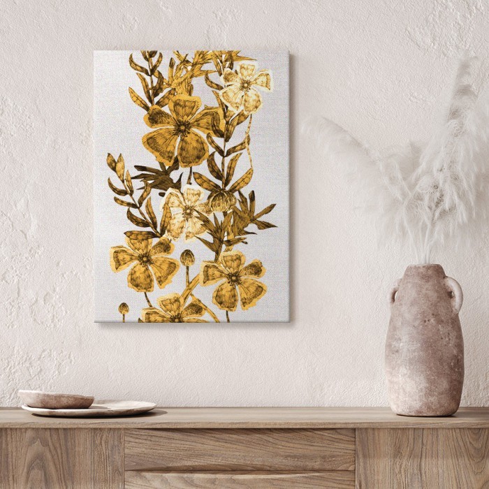 Πίνακας σε καμβά για το δωμάτιο – Χρυσά Τροπικά Λουλούδια