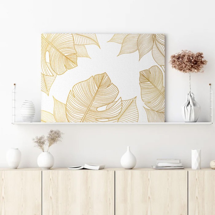 Πίνακας σε καμβά για το δωμάτιο – Line Tropical Leaves