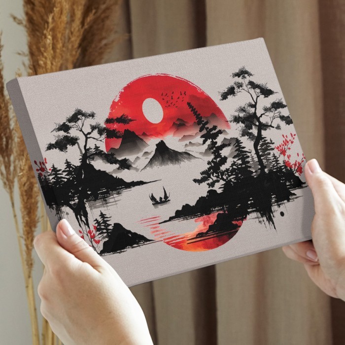 Πίνακας σε καμβά διακόσμηση τοίχου – Red Moon Landscape