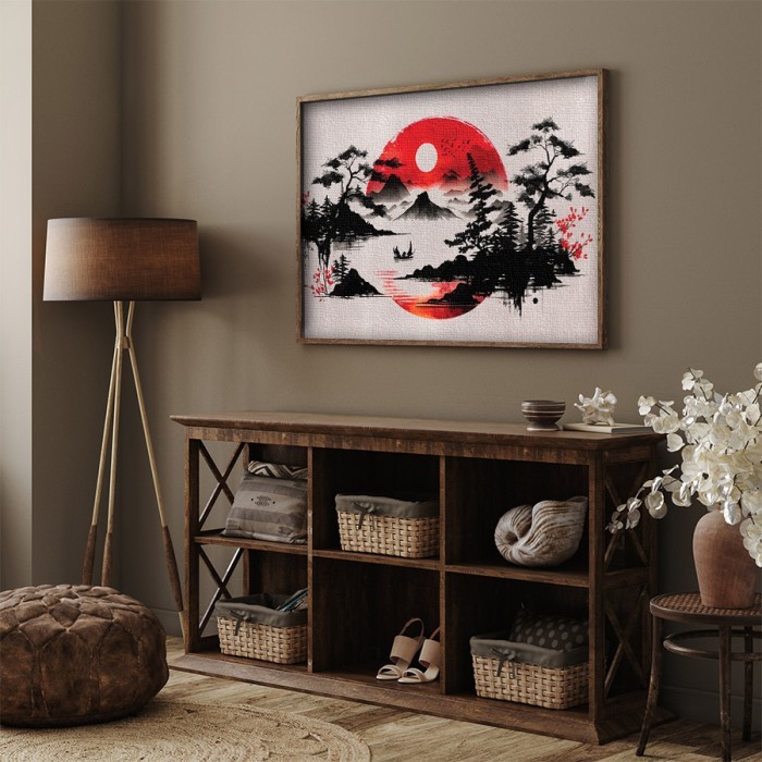Πίνακας σε καμβά με κορνίζα – Red Moon Landscape