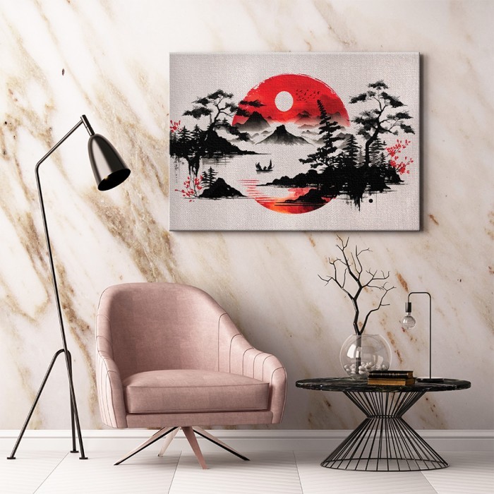 Πίνακας σε καμβά για το δωμάτιο – Red Moon Landscape