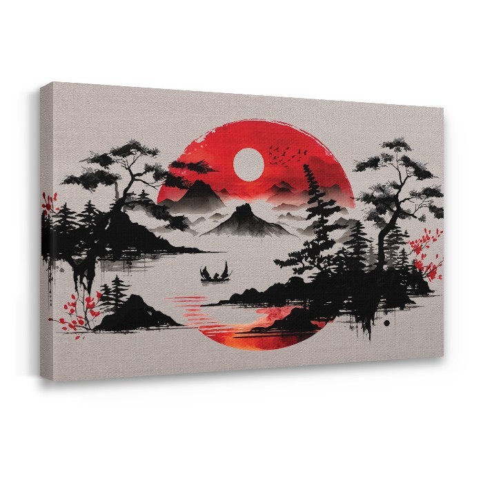 Πίνακας σε καμβά με τελάρο – Red Moon Landscape
