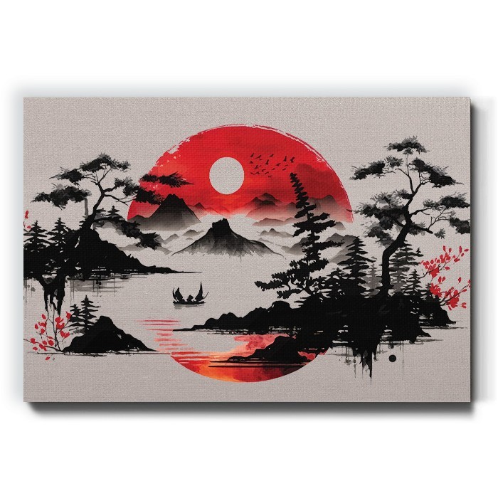 Πίνακας σε καμβά - Red Moon Landscape