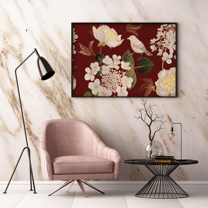 Πίνακας σε καμβά με κορνίζα – Gold Floral Pattern