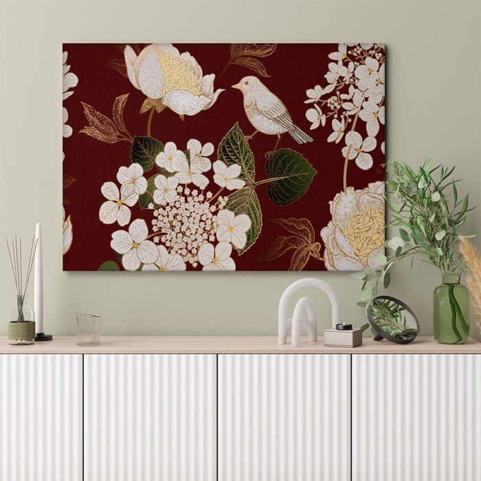 Πίνακας σε καμβά για το δωμάτιο – Gold Floral Pattern