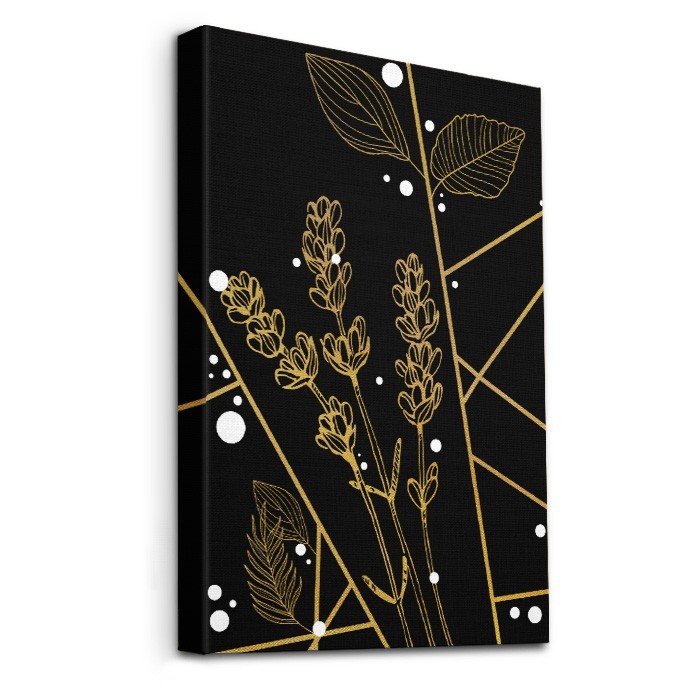 Πίνακας σε καμβά με τελάρο – Modern Black and Gold Flowers