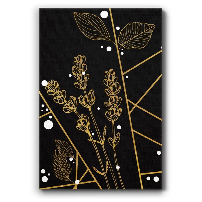 Πίνακας σε καμβά - Modern Black and Gold Flowers