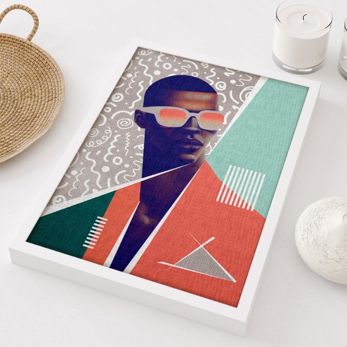 Πίνακας σε καμβά με κορνίζα – Black Man Illustration with Glasses