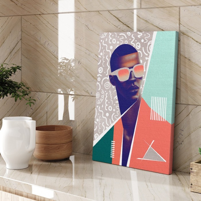 Πίνακας σε καμβά για το δωμάτιο – Black Man Illustration with Glasses