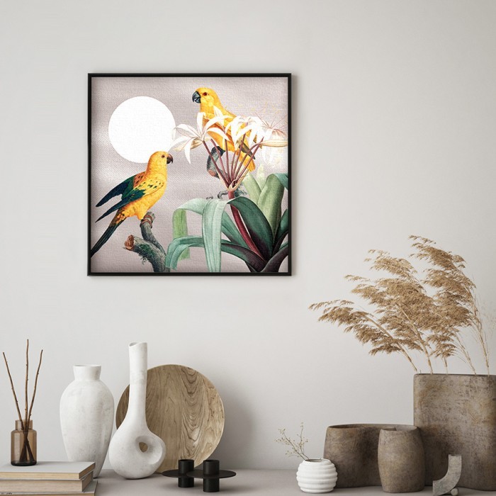 Πίνακας σε καμβά με κορνίζα – Yellow Parrots