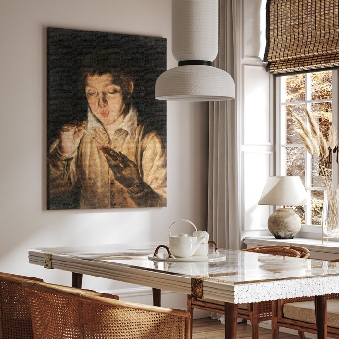 Πίνακας σε καμβά για το δωμάτιο – A Boy Blowing on an Ember to Light a Candle