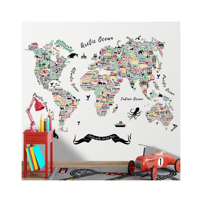 Ταπετσαρία τοίχου παιδική Παγκόσμιος Χάρτης