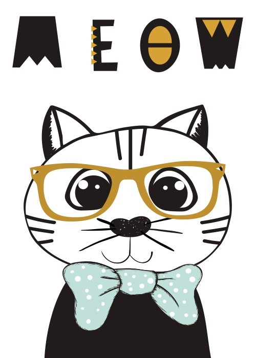 Αφίσα Poster Cat with papigion & glasses