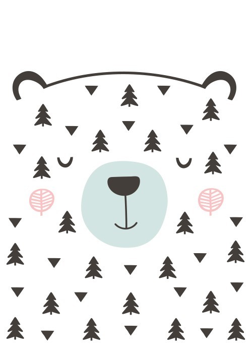 Αφίσα Poster Αρκούδα με δέντρα και τρίγωνα 
