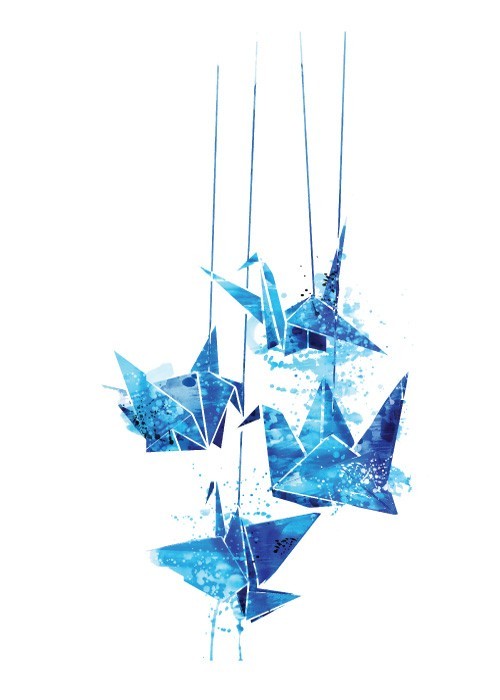  Αφίσα Poster Μπλε οριγκάμι πουλιά