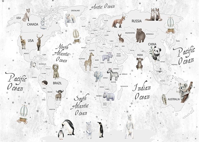 Αφίσα Poster Γκρι χάρτης με ζώα