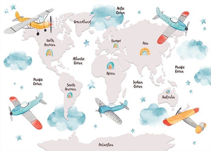 Αφίσα Poster Παγκόσμιος χάρτης με αεροπλάνα