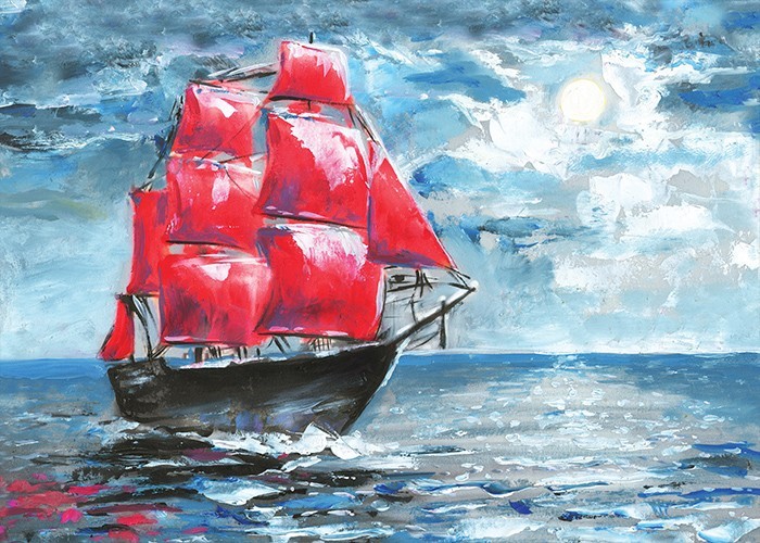 Αφίσα Poster Πλοίο με κόκκινα πανιά