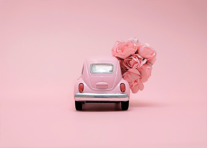  Αφίσα Poster Ροζ αυτοκίνητο με τριαντάφυλλα