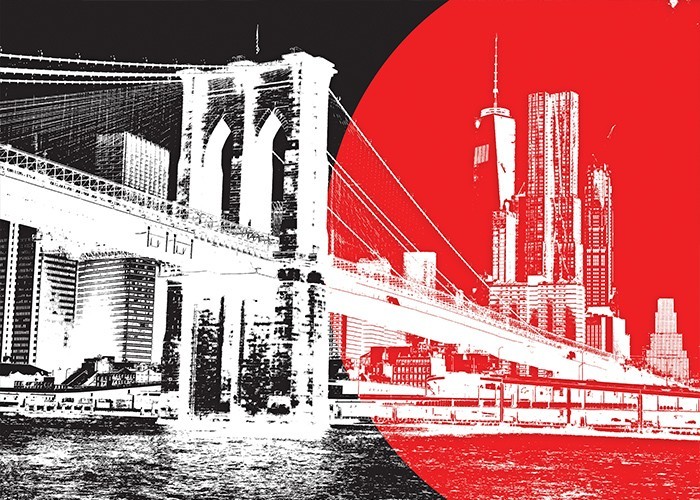 Αφίσα Poster Γέφυρα του Μπρούκλιν με φόντο τον κόκκινο ήλιο