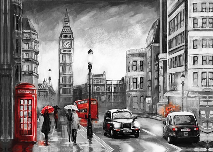 Αφίσα Poster Δρόμος του Λονδίνου με κόκκινες λεπτομέρειες