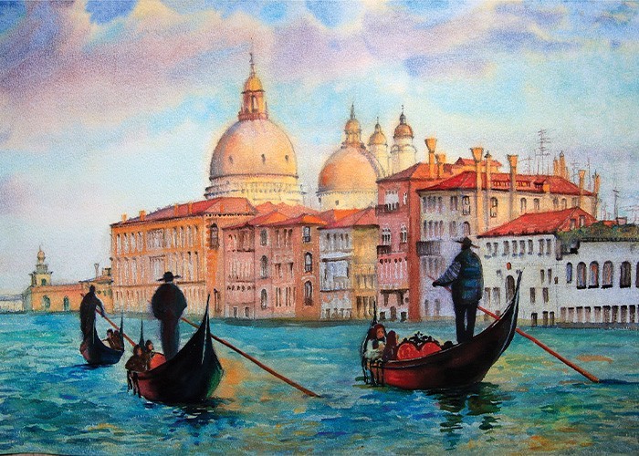 Αφίσα Poster Ζωγραφιά με γόνδολες στο κανάλι της Βενετίας
