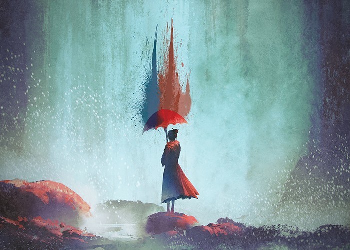 Αφίσα Poster Γυναίκα με κόκκινη ομπρέλα