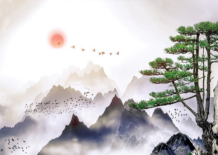 Αφίσα Poster Σμήνοι πουλιών στις κορυφές των βουνών