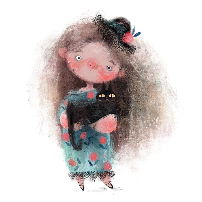 Αφίσα Poster Κοριτσάκι με μαύρη γάτα
