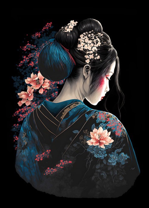 Αφίσα Poster Γκέισα σε μαύρο κιμονό