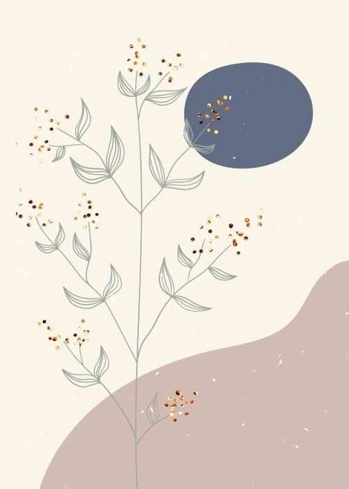  Αφίσα Poster Γκρι φυτό με χρυσά άνθη