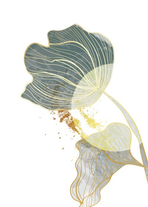  Αφίσα Poster Γκρι λουλούδι με χρυσές λεπτομέρειες 