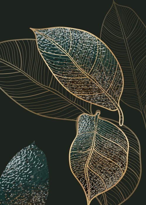  Αφίσα Poster Χρυσά τροπικά φύλλα