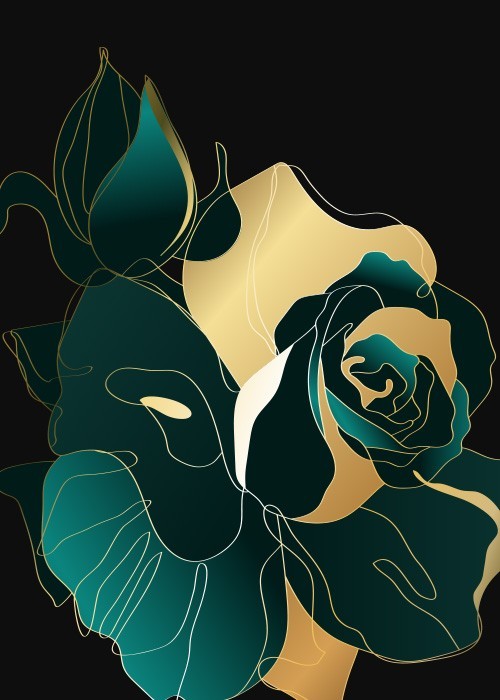  Αφίσα Poster Πράσινο-χρυσό τριαντάφυλλο 2