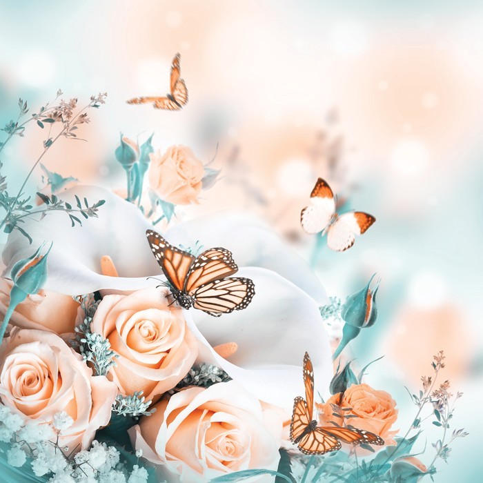 Αφίσα Poster Τριαντάφυλλα και πεταλούδες