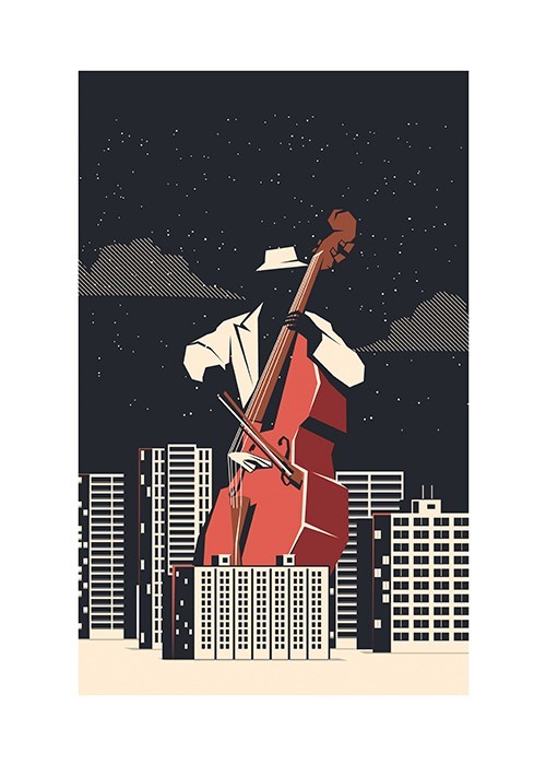 Αφίσα Poster Night Cello Player