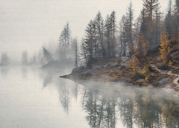 Τοπίο με Λίμνη με ομίχλη σε Πίνακα
