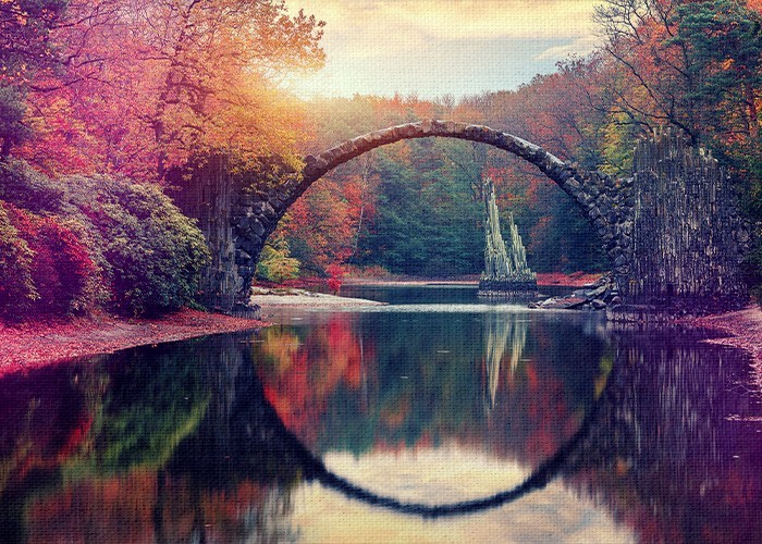 Ρομαντικό τοπίο με την Rakotz Bridge σε πίνακα
