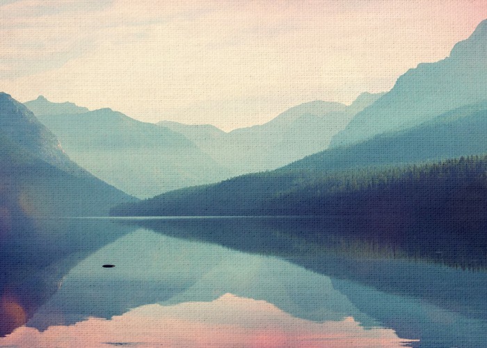 Τοπίο με Λίμνη και βουνά σε πίνακα