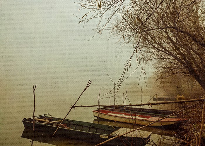 Τοπίο με Βάρκες στην ομίχλη σε Πίνακα