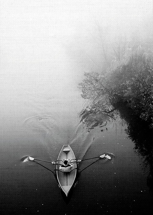 Τοπίο με Βάρκα στην ομίχλη σε Πίνακα